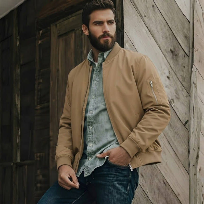 Lightweight Zip Up Bomber Jacket With Utility Pocket For Men