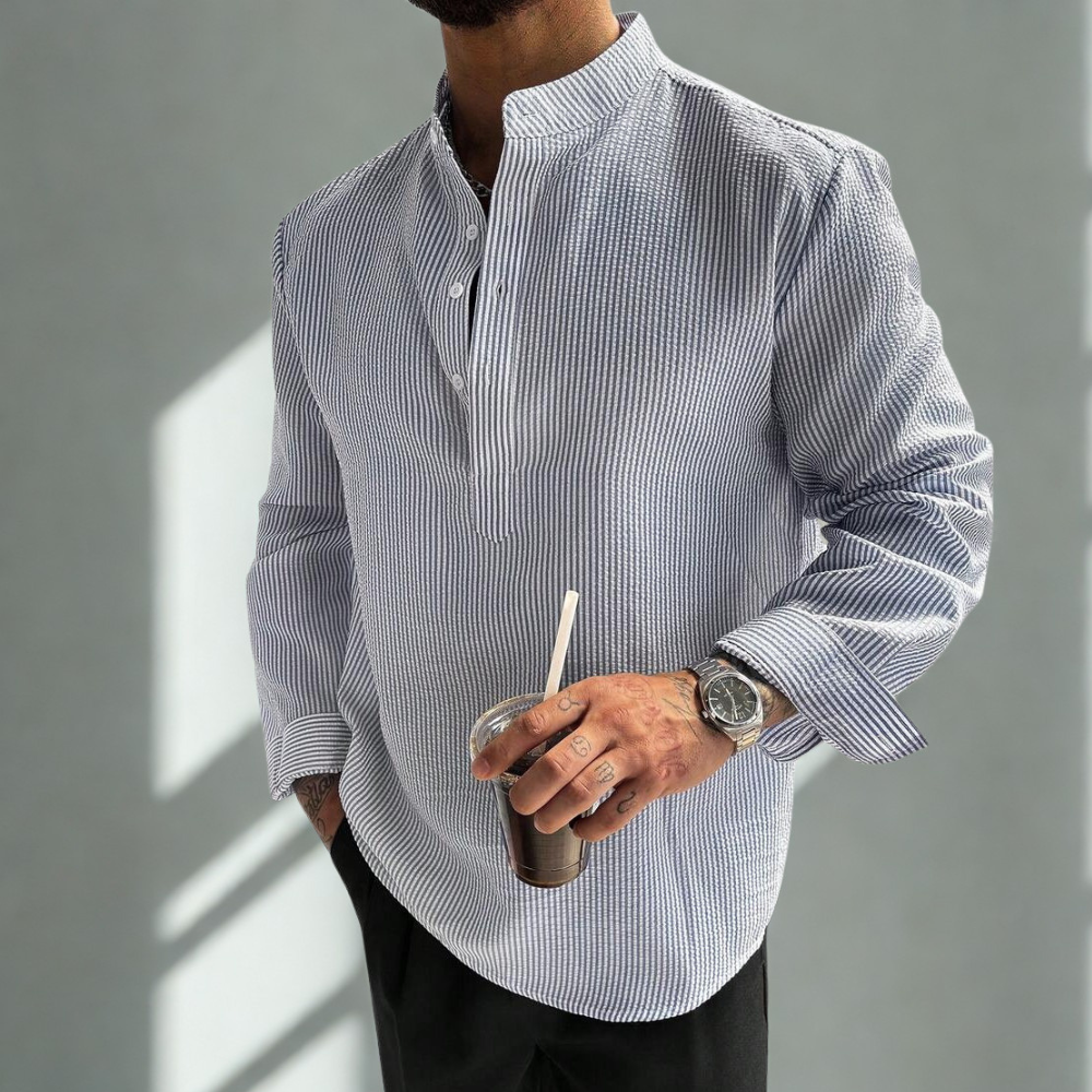 Placket Long Sleeve Vacation Shirt For Men