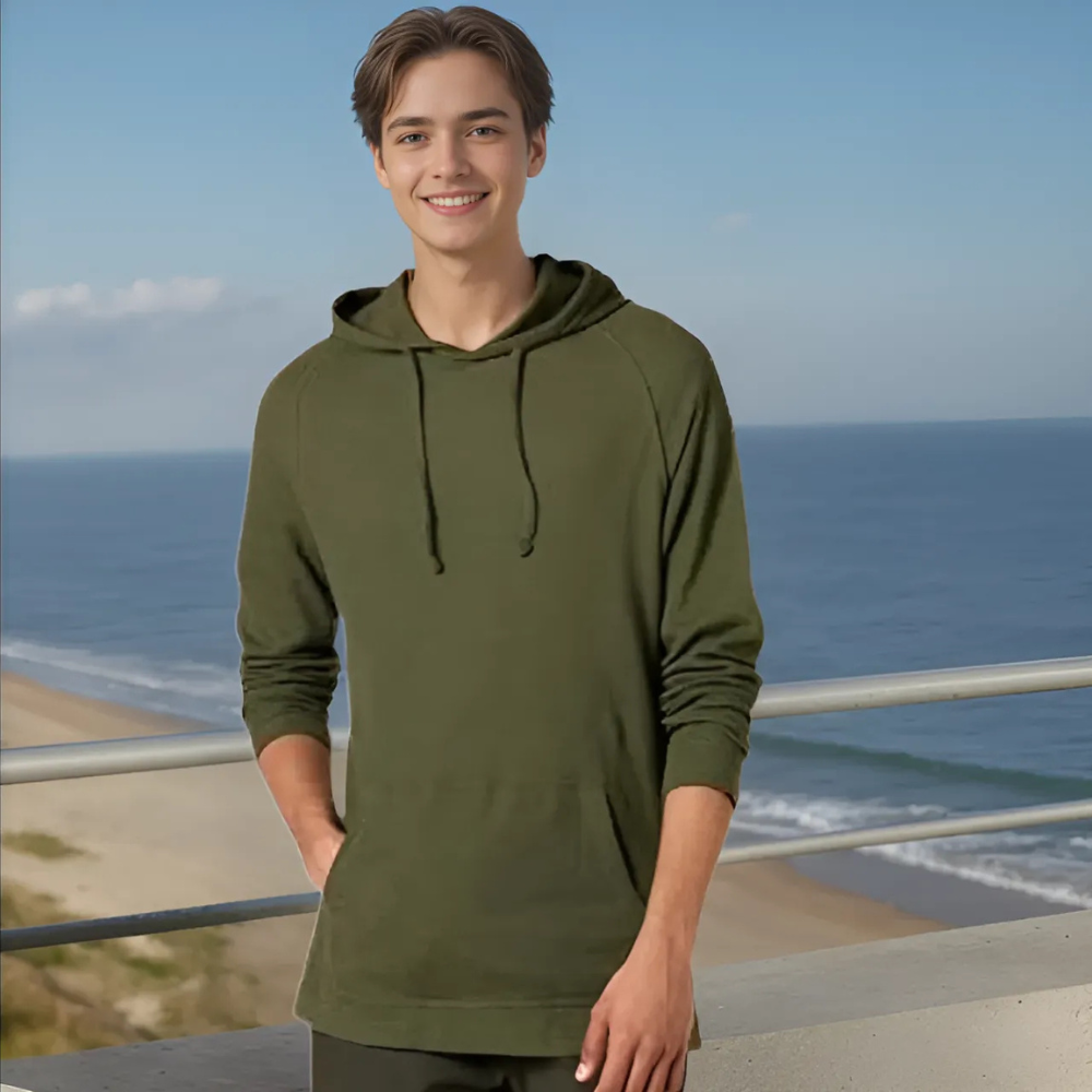 Long Sleeve Slub Thermal Pullover Hoodie For Men