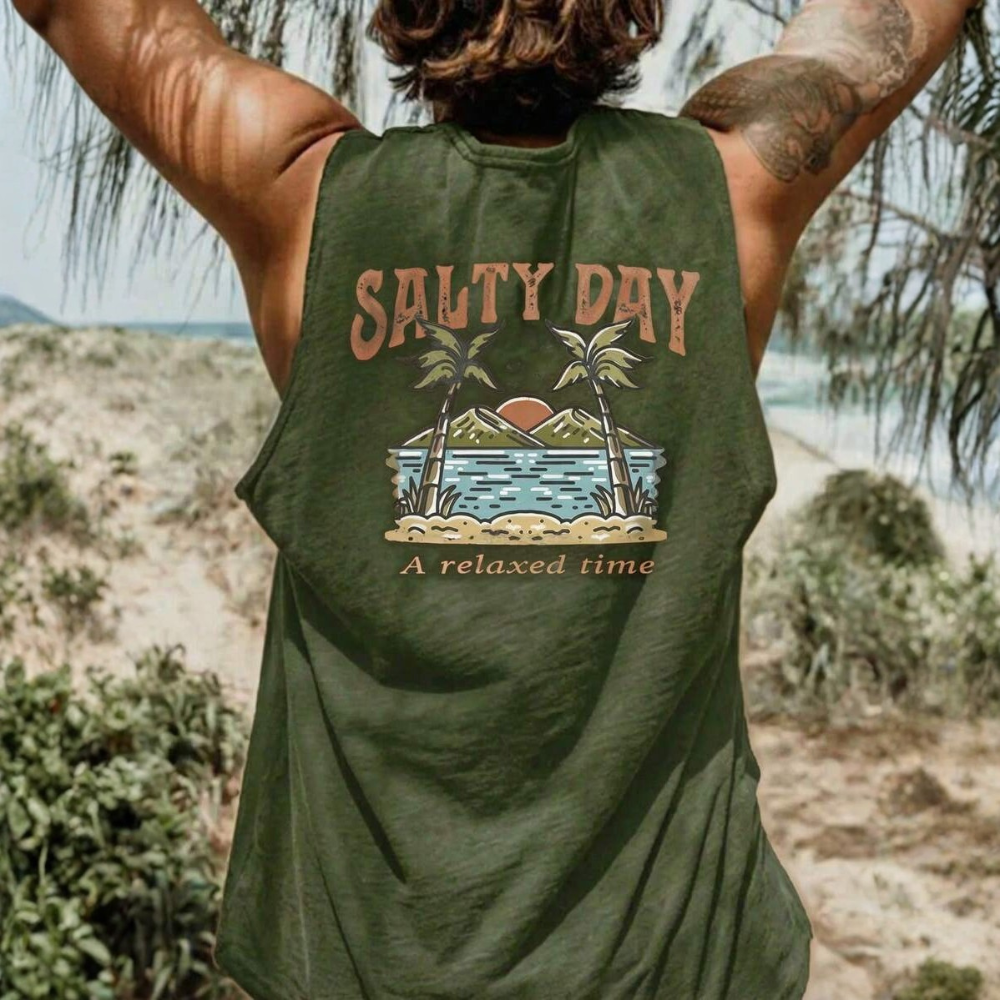 Coastal Summer Vacation Tree Print Tank Top For Men