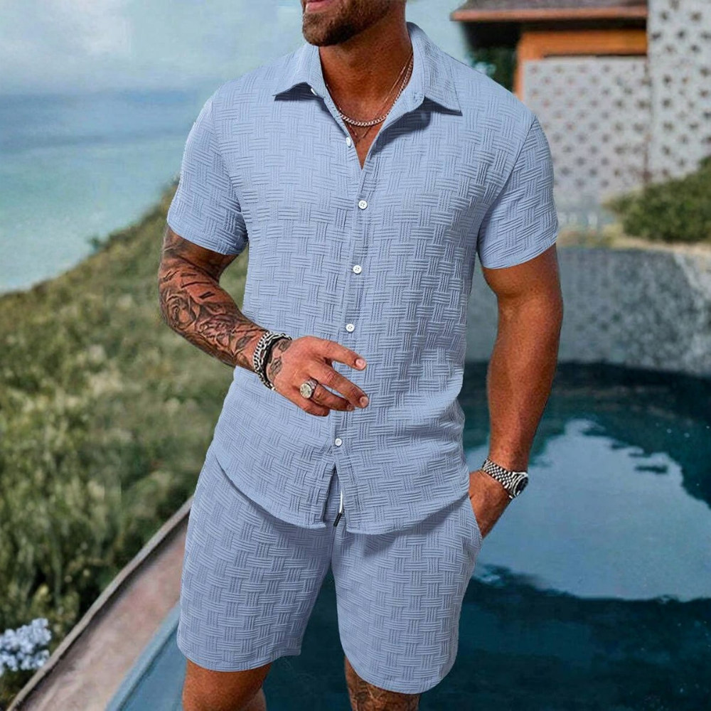 Button Up Shirt And Shorts Set For Men