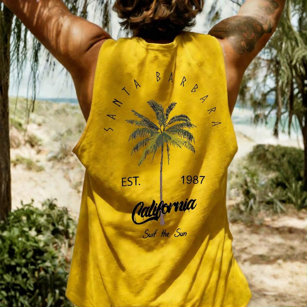 Coconut Tree Letter Print Casual Tank Top For Men