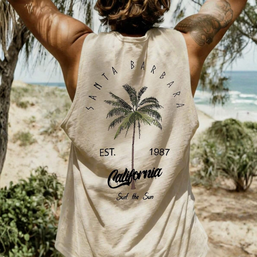 Coconut Tree Letter Print Casual Tank Top For Men