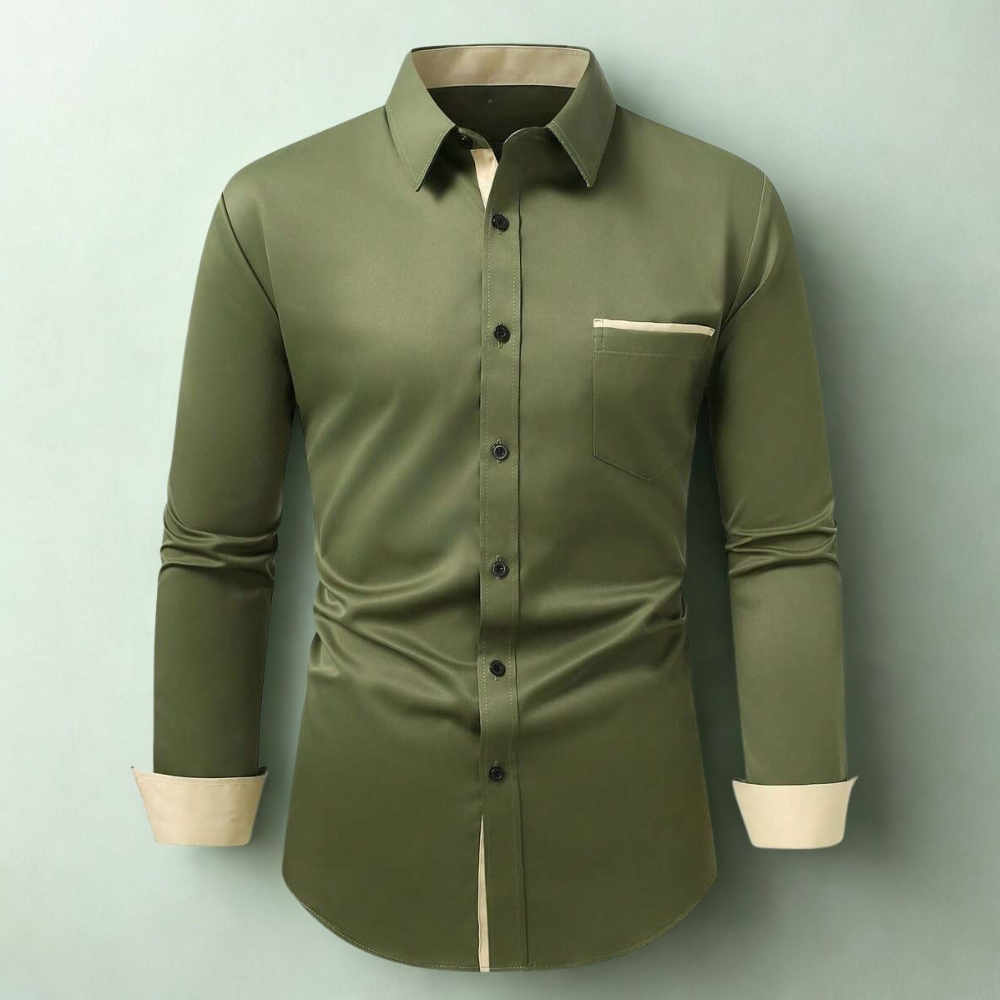 Front Button Long Sleeve Casual Shirt With Pocket For Men