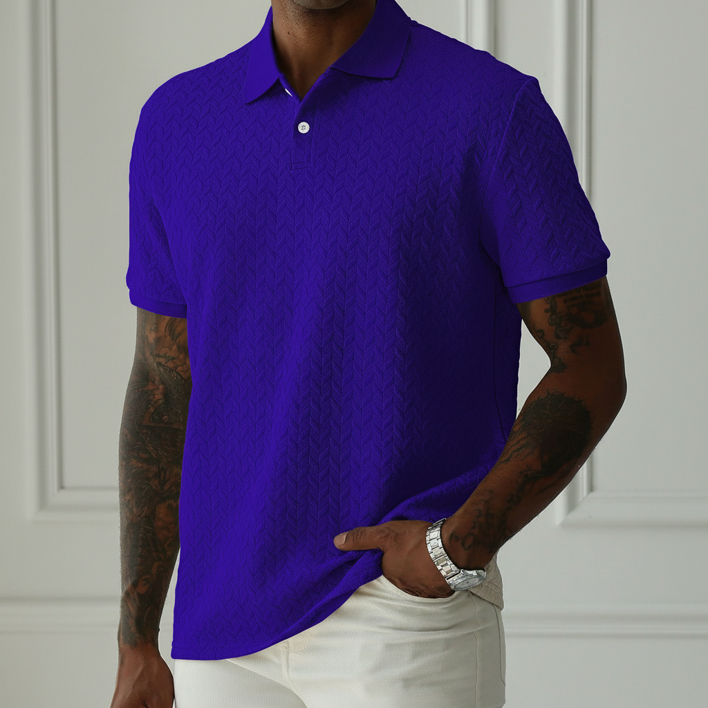 Apricot Textured Knit Short Sleeve Polo T Shirt For Men