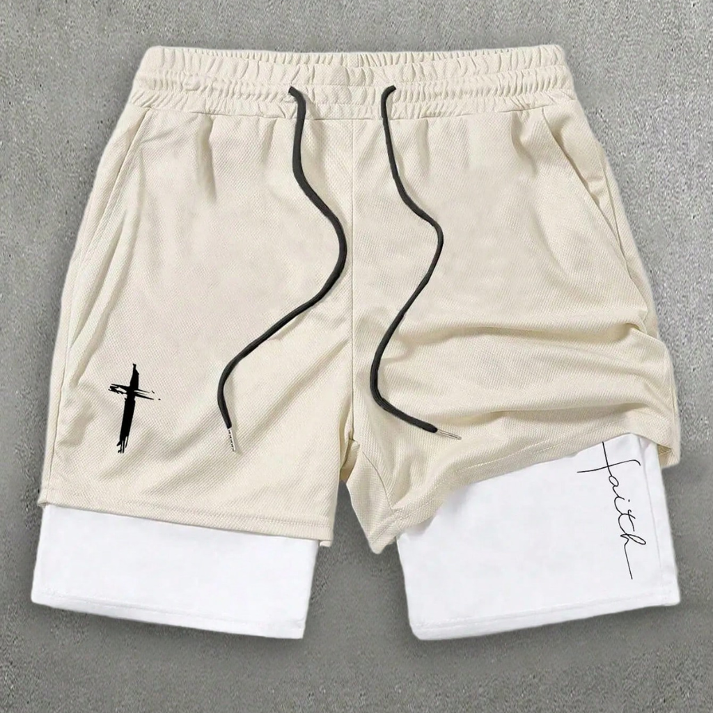 Street Style Cross Printed Shorts With Drawstring For Men