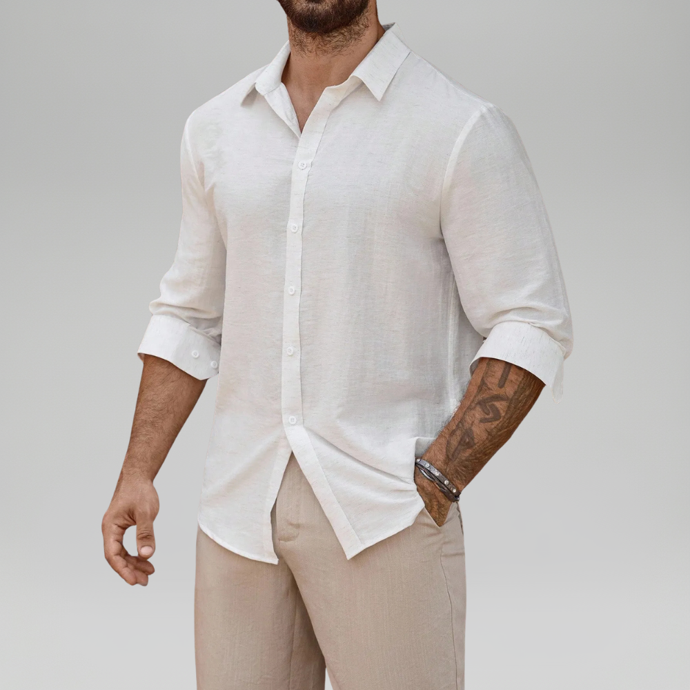 Linen Blend Long Sleeve Button Up Shirt For Men