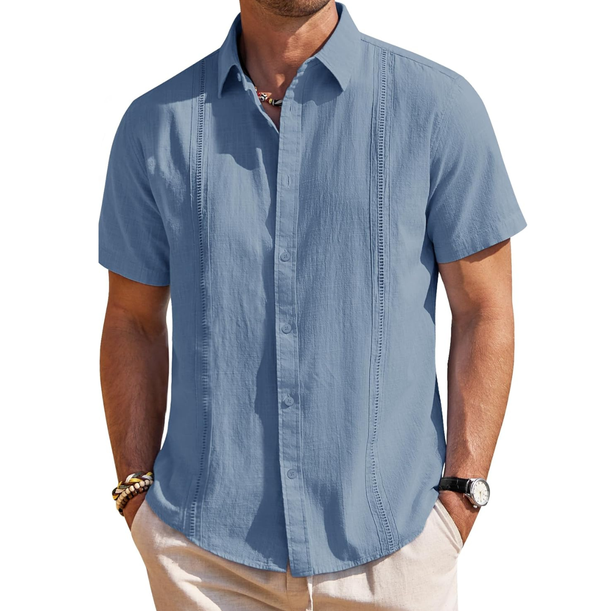 Short Sleeve Linen Cuban Collar Shirt For Men