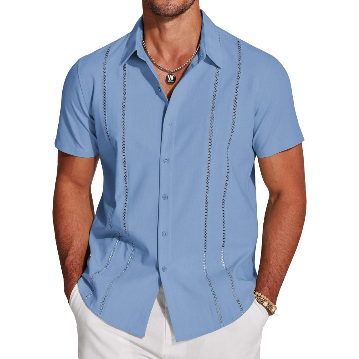 Casual Summer Guayabera Short Sleeve Button Down Shirt