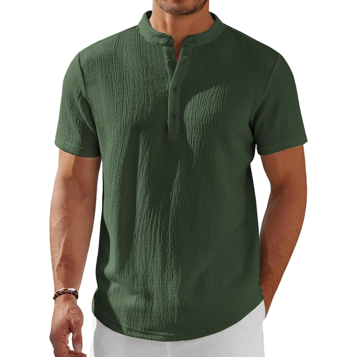 Short Sleeve Stand Collar Casual Beach Shirt For Men