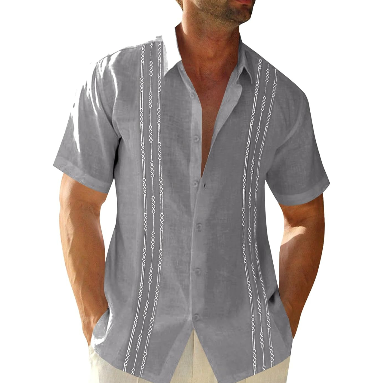 Mexican Embroidered Guayabera Button Down Shirt For Men