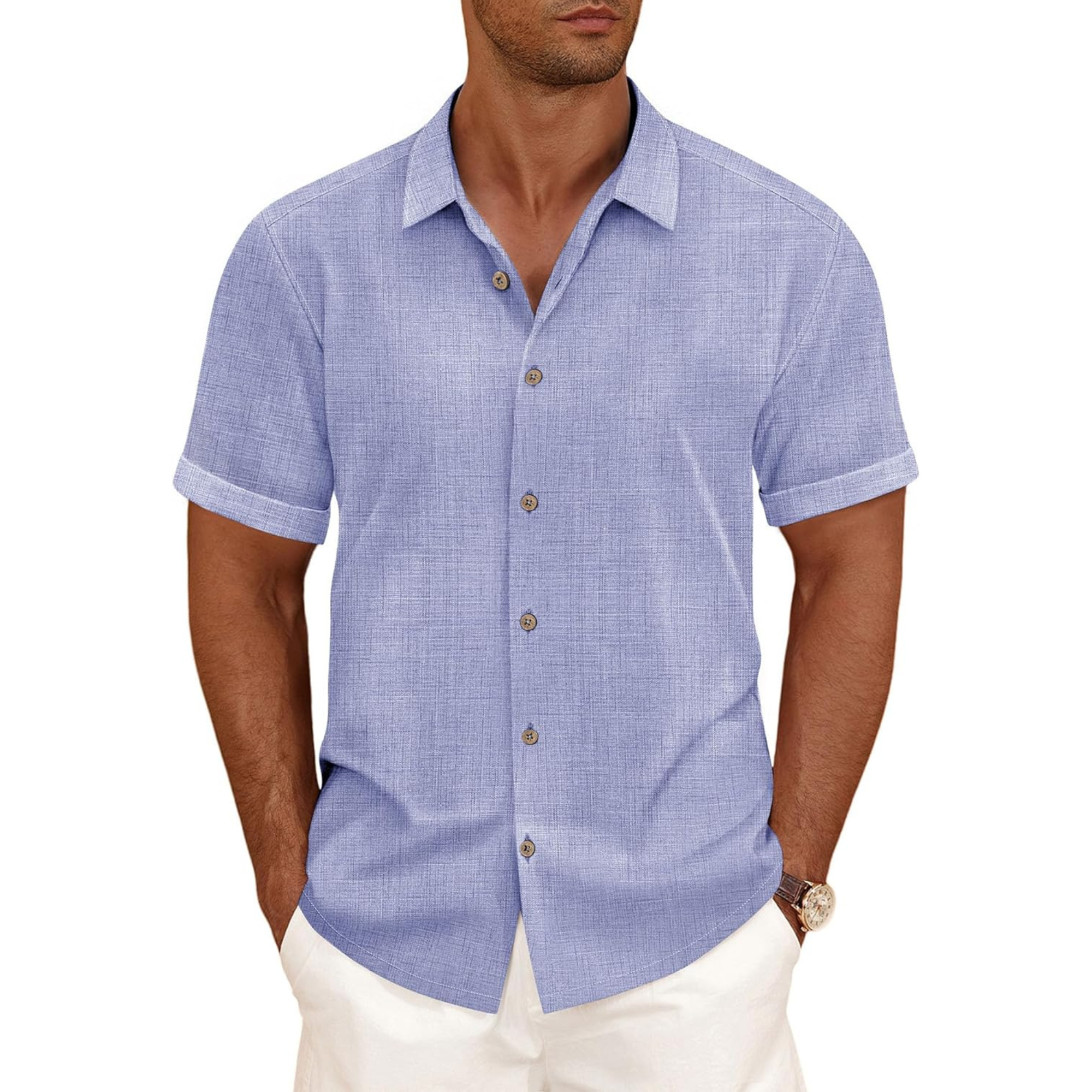 Casual Linen Blend Button Down Summer Shirt