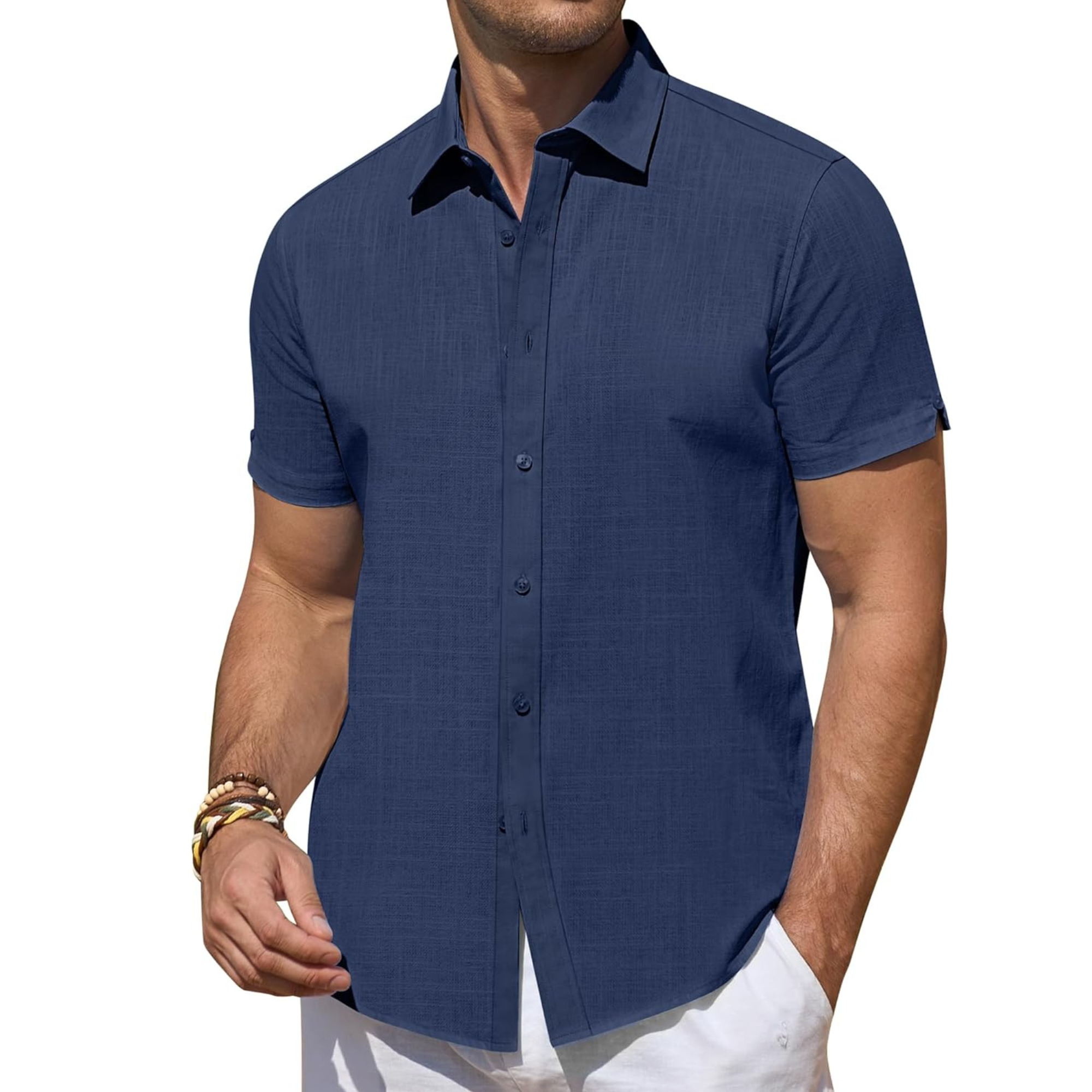Short Sleeve Linen Beach Vacation Button Shirt