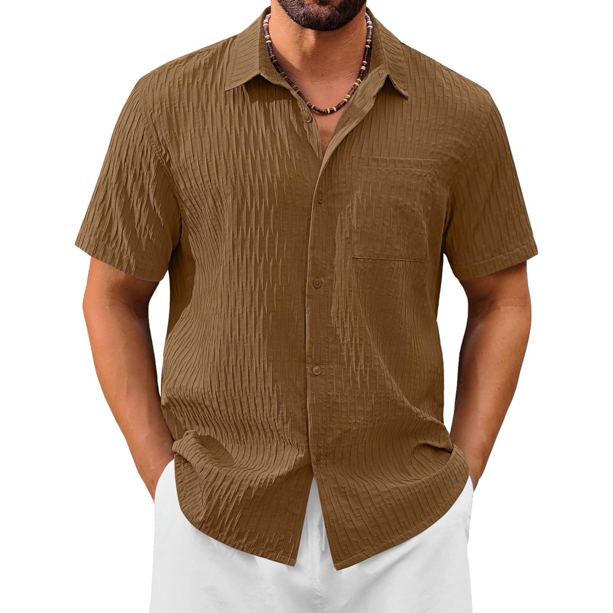 Summer Button Down Textured Pocket Shirt
