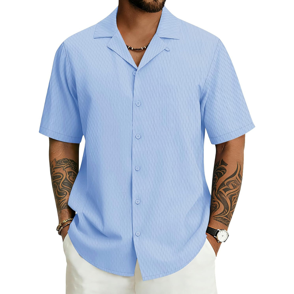 Casual Textured Cuban Beach Button Down Shirt