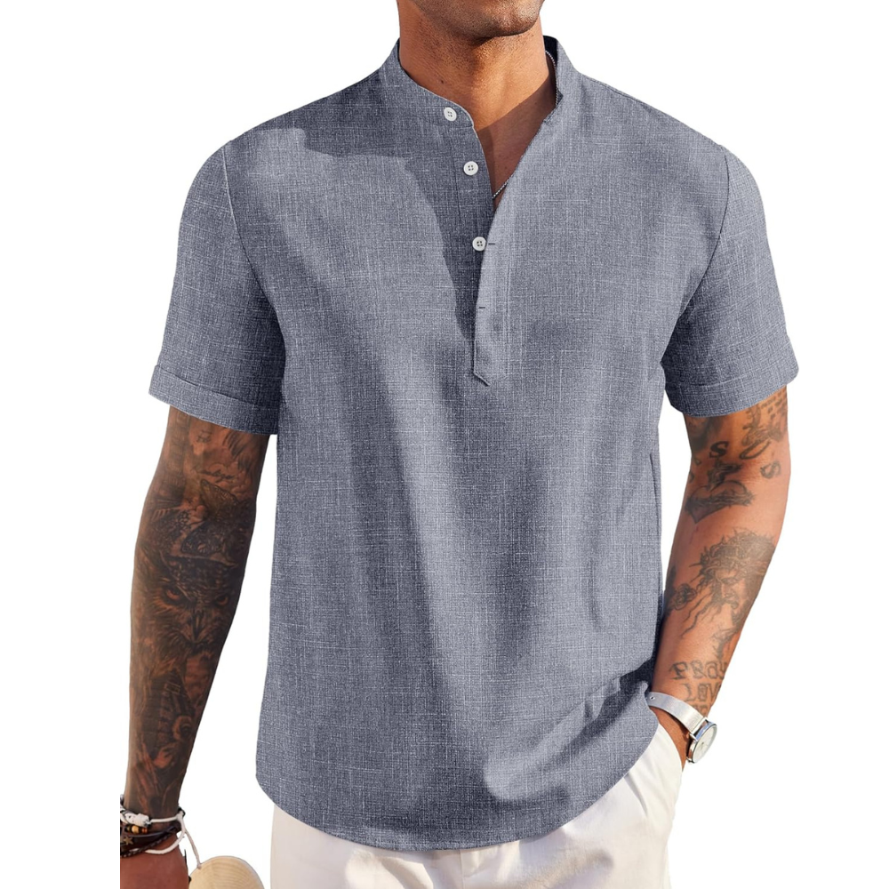 Linen Henley Shirt Casual Summer Beach T Shirts