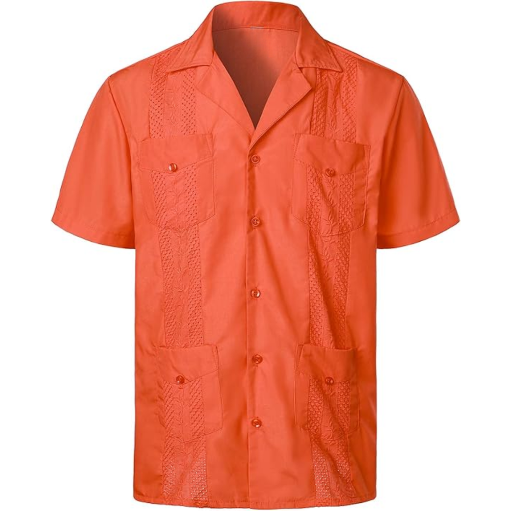 Short Sleeve Cuban Guayabera Button Down Shirt For Men