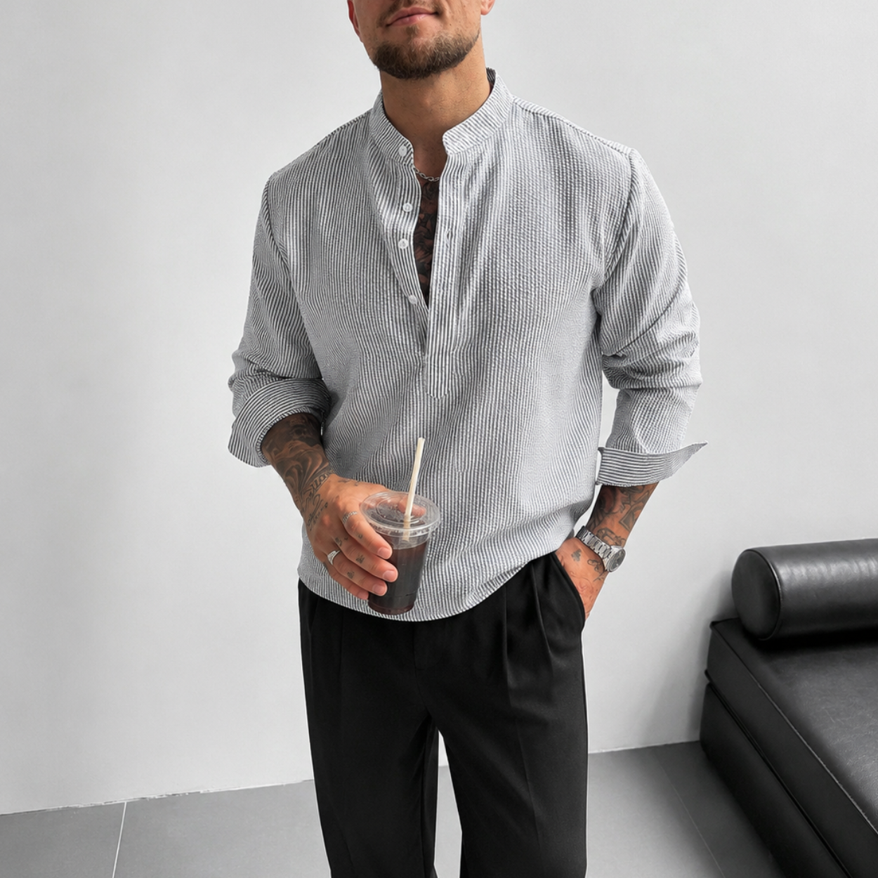 Loose Casual Linen Long Sleeve Shirt For Men