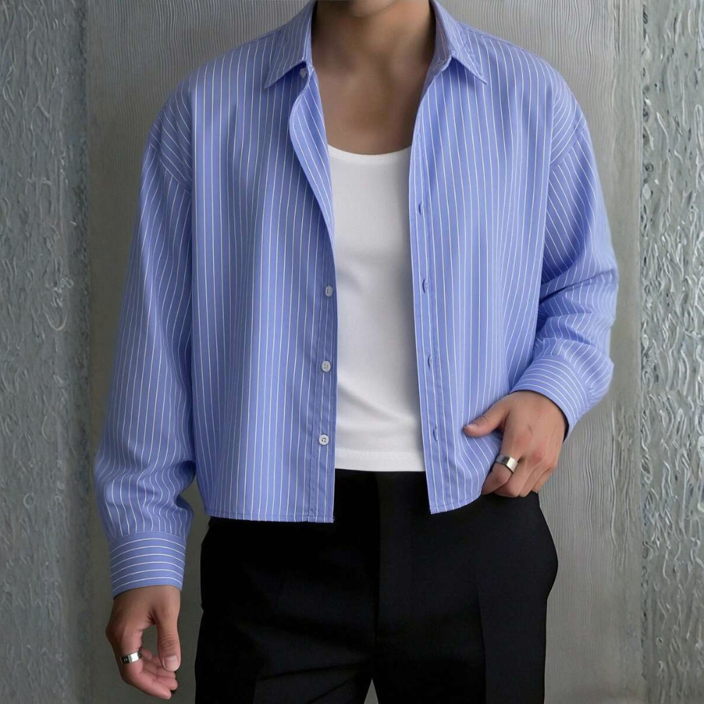 Vertical Striped Long Sleeve Casual Shirt For Men