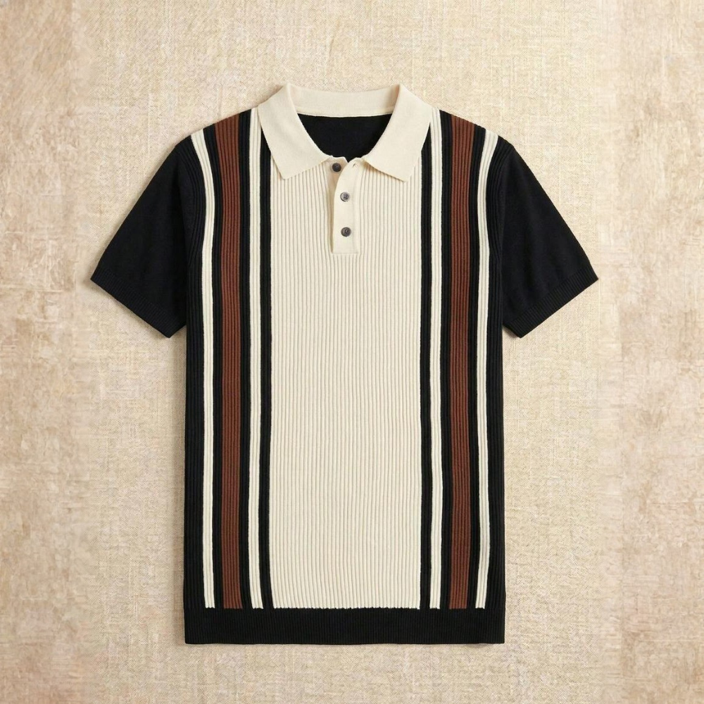 Striped Short Sleeve Knit Polo Shirt For Men