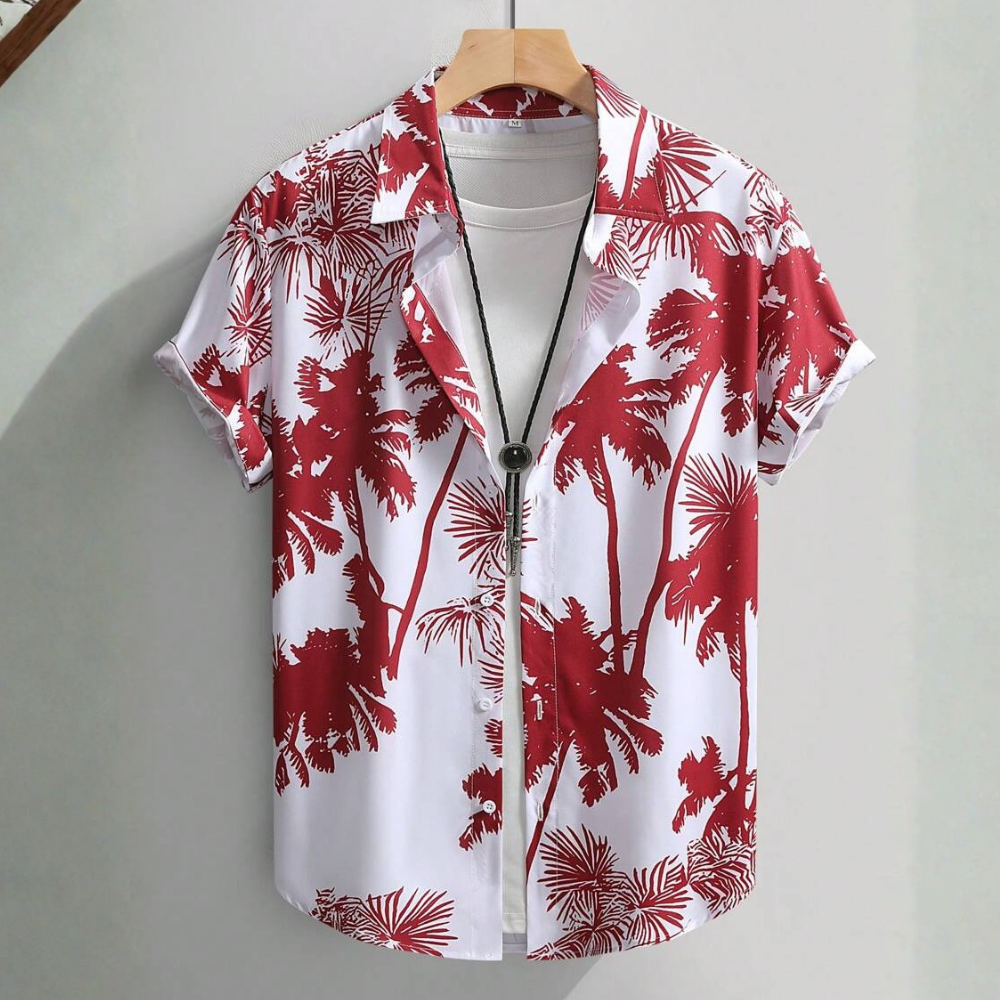 Palm Tree Print Short Sleeve Vacation Casual Shirt For Men