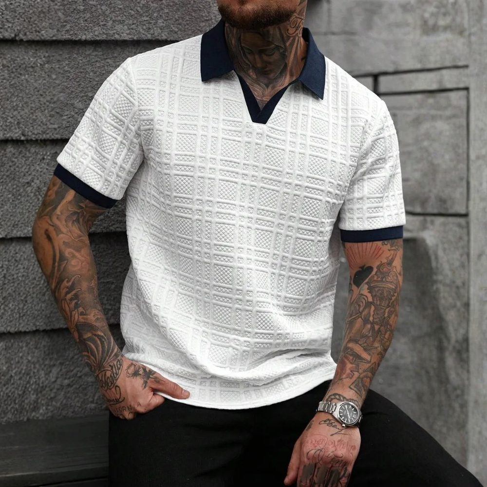 Textured Contrast Trim Polo Shirt For Men