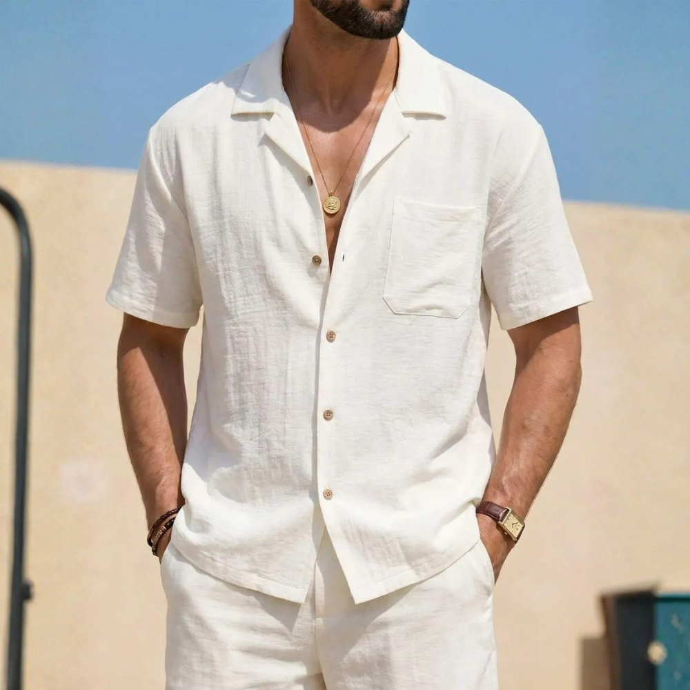 Loose Fit Faux Linen Men Vacation Shirt