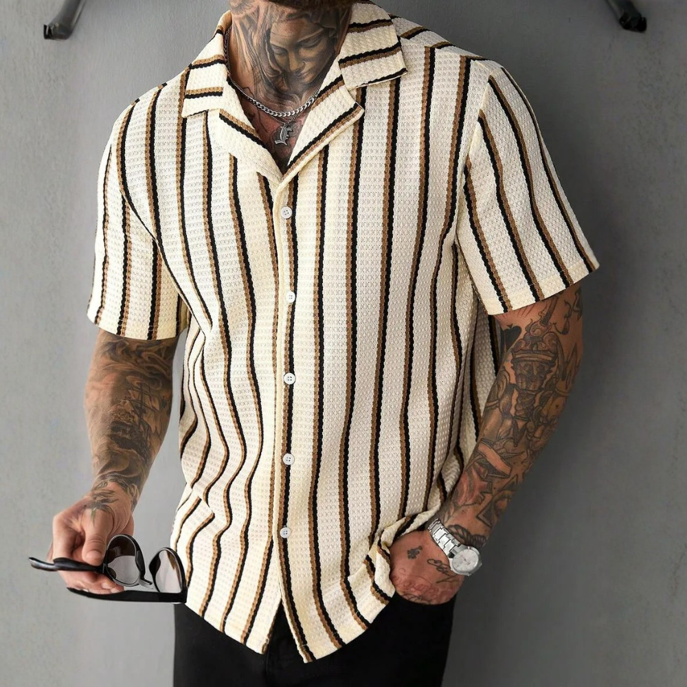 Striped Short Sleeve Vacation Shirt For Summer