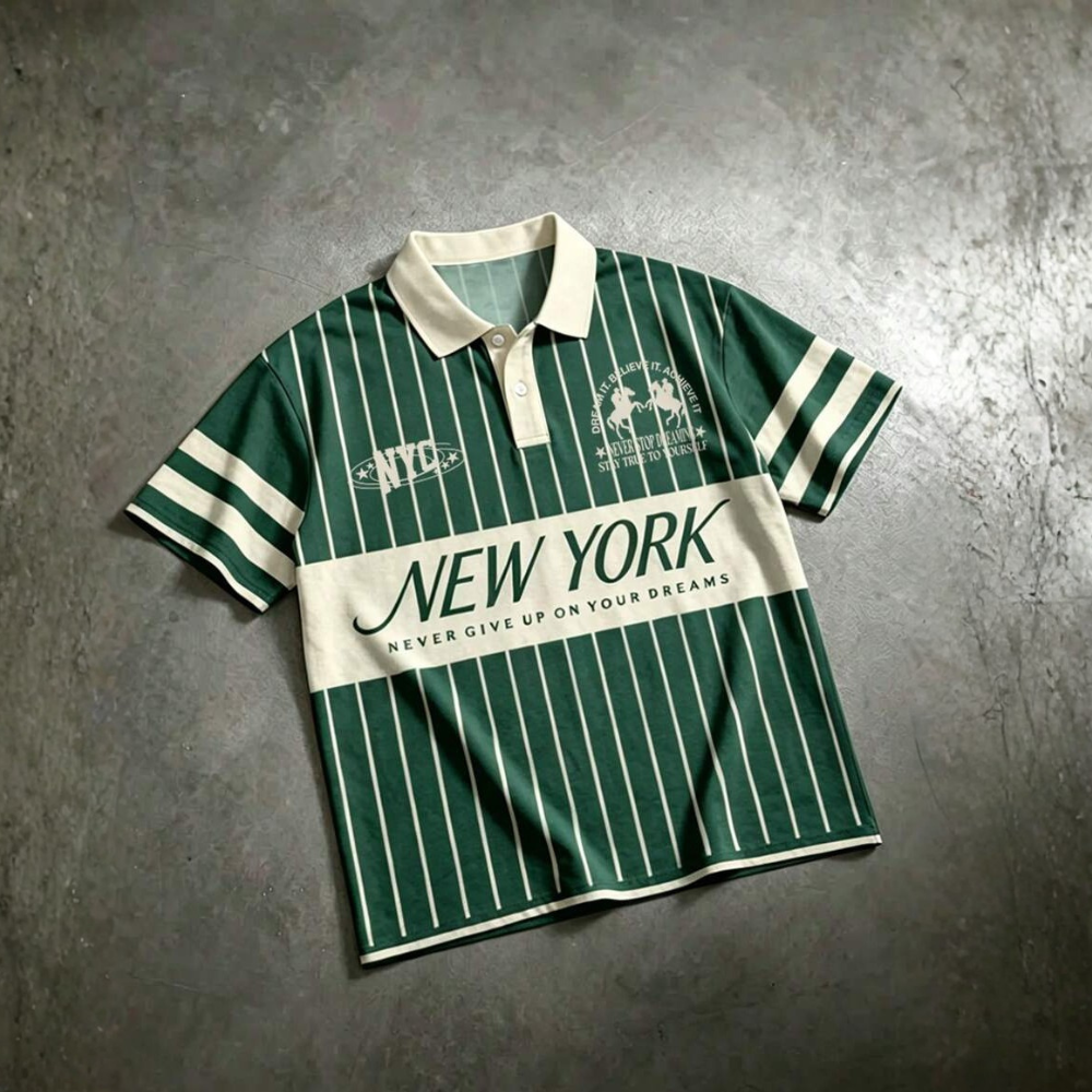 Casual Striped Letter Print Polo Shirt For Men