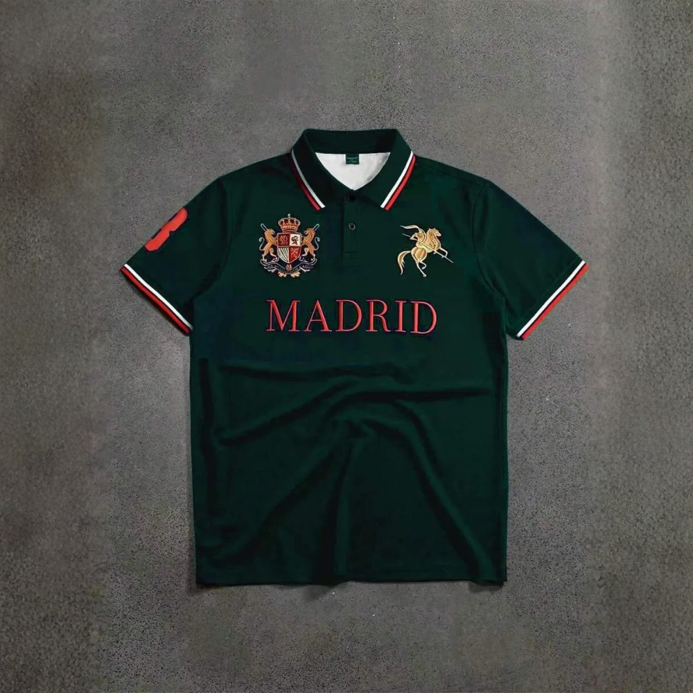 Letter Printed Front Buttoned Short Sleeve Polo Shirt