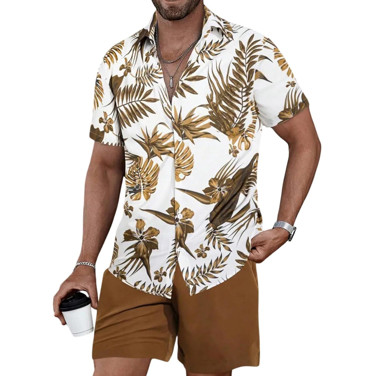 2 Pieces Button Down Shirt and Short Vacation Outfits Set