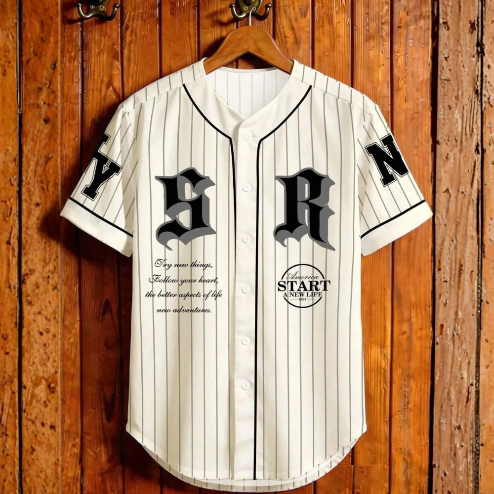 Baseball Jersey Style Print Short Sleeve Shirt For Men