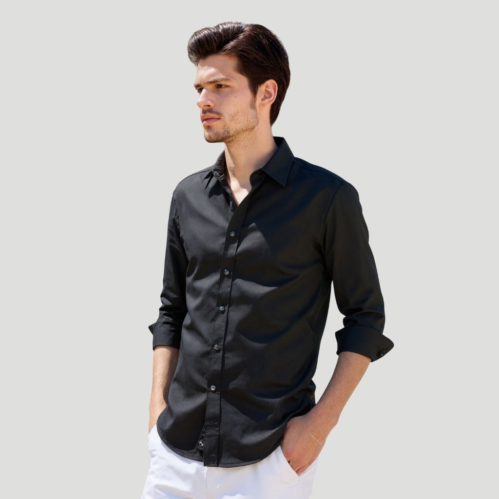 Mens Dress Shirt Solid Long Sleeve WrinkleMen Solid Colored Long Sleeve Shirt - Image 5