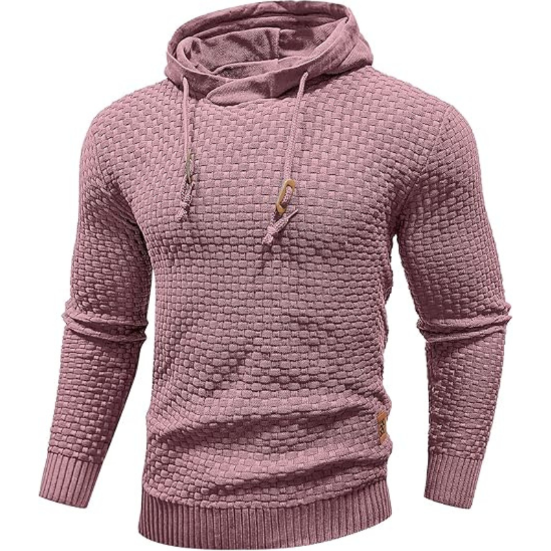 Mens Hooded Sweatshirt Long Sleeve Solid Knitted Hoodie Pullover Sweater