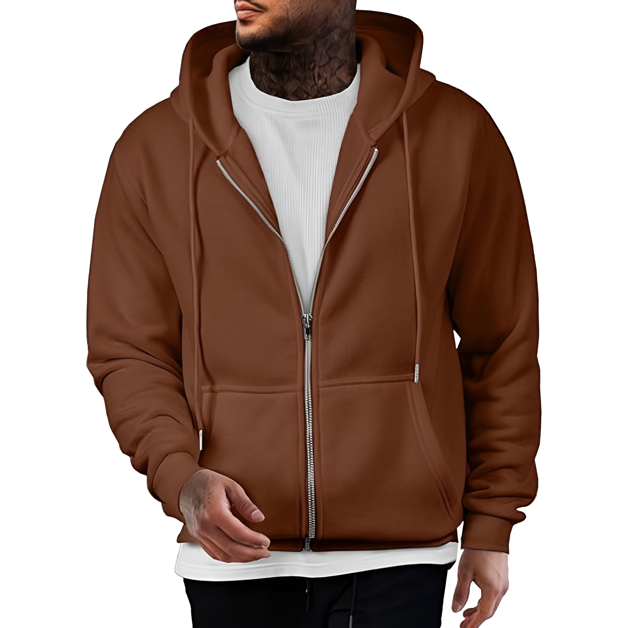 Full Zip Casual Cotton Hooded Fleece Sweatshirt For Men