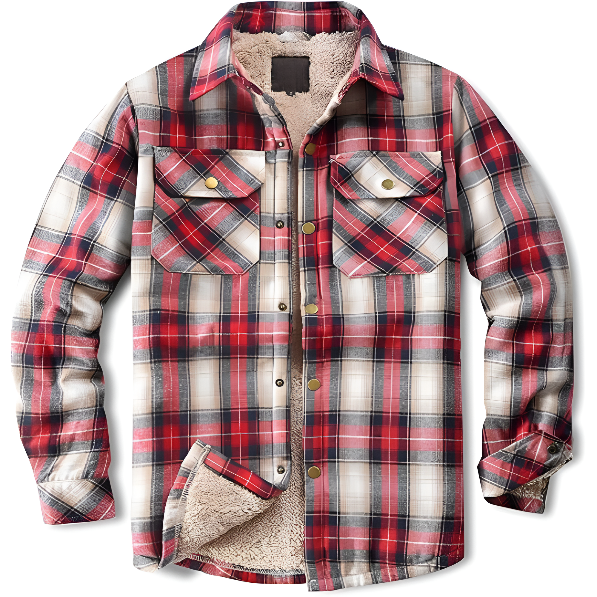Men's Sherpa Lined Cotton Flannel Shirt Jacket Plaid Button Up Jacket Coat for Men with Pocket