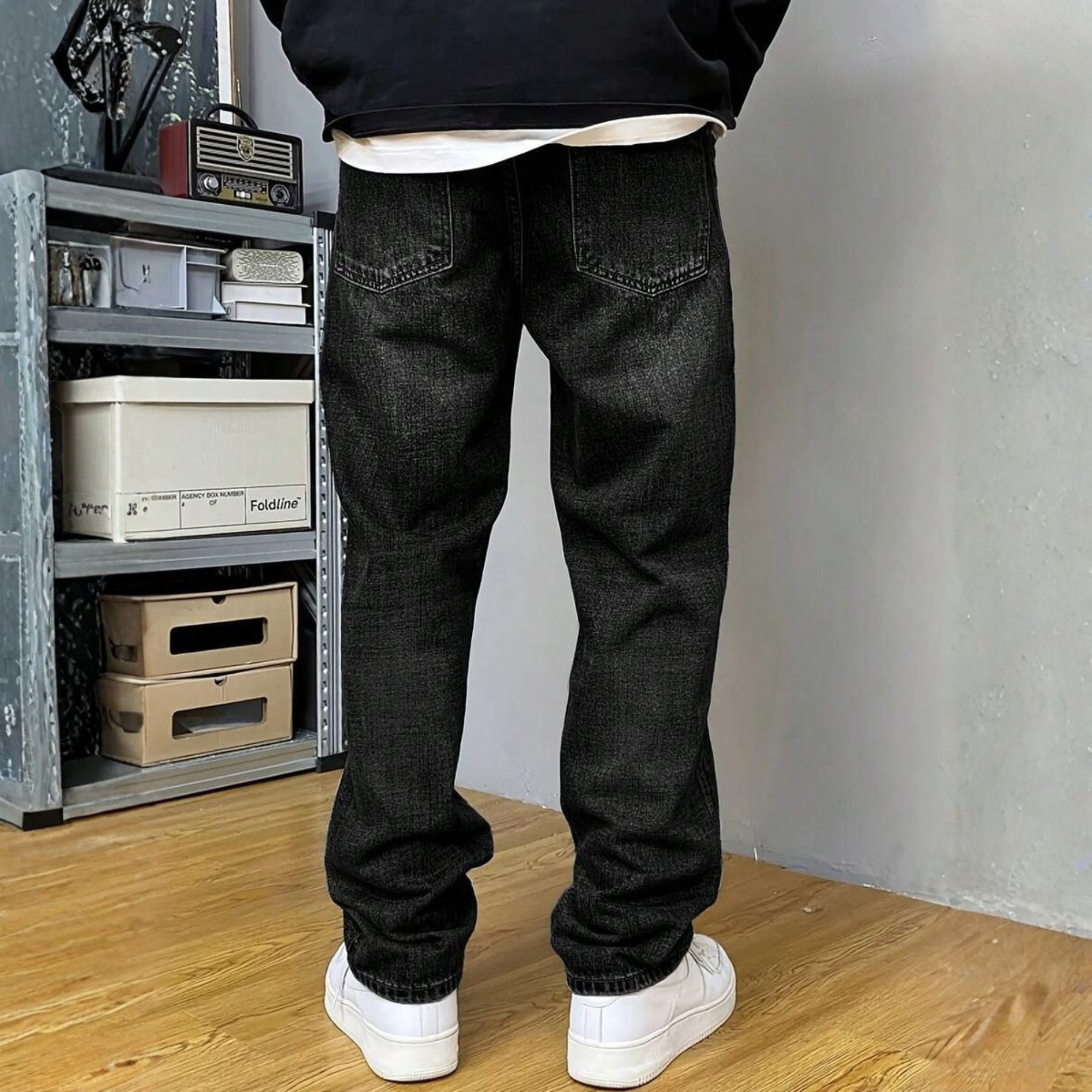 Washed Loose Straight Pants With Pockets For Men