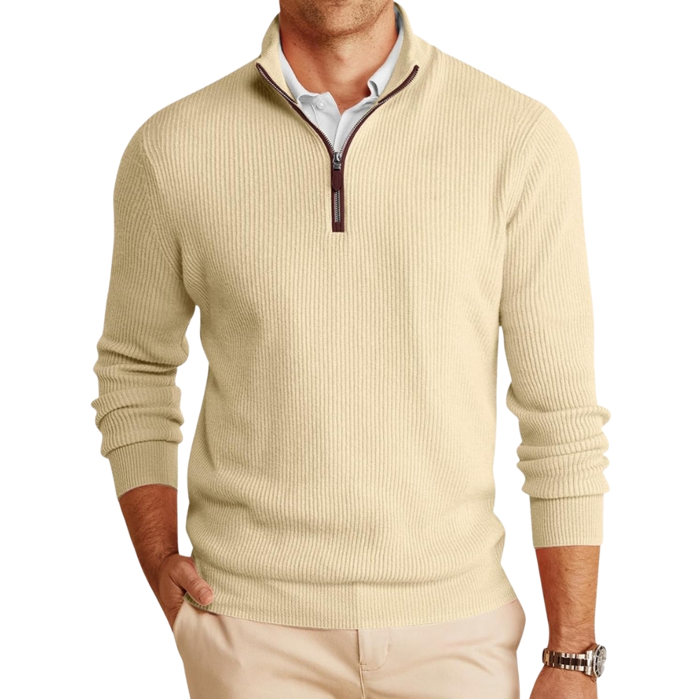 Mens Quarter-Zip Pullover Sweater Casual Mock Neck Warm Ribbed Polo Sweaters