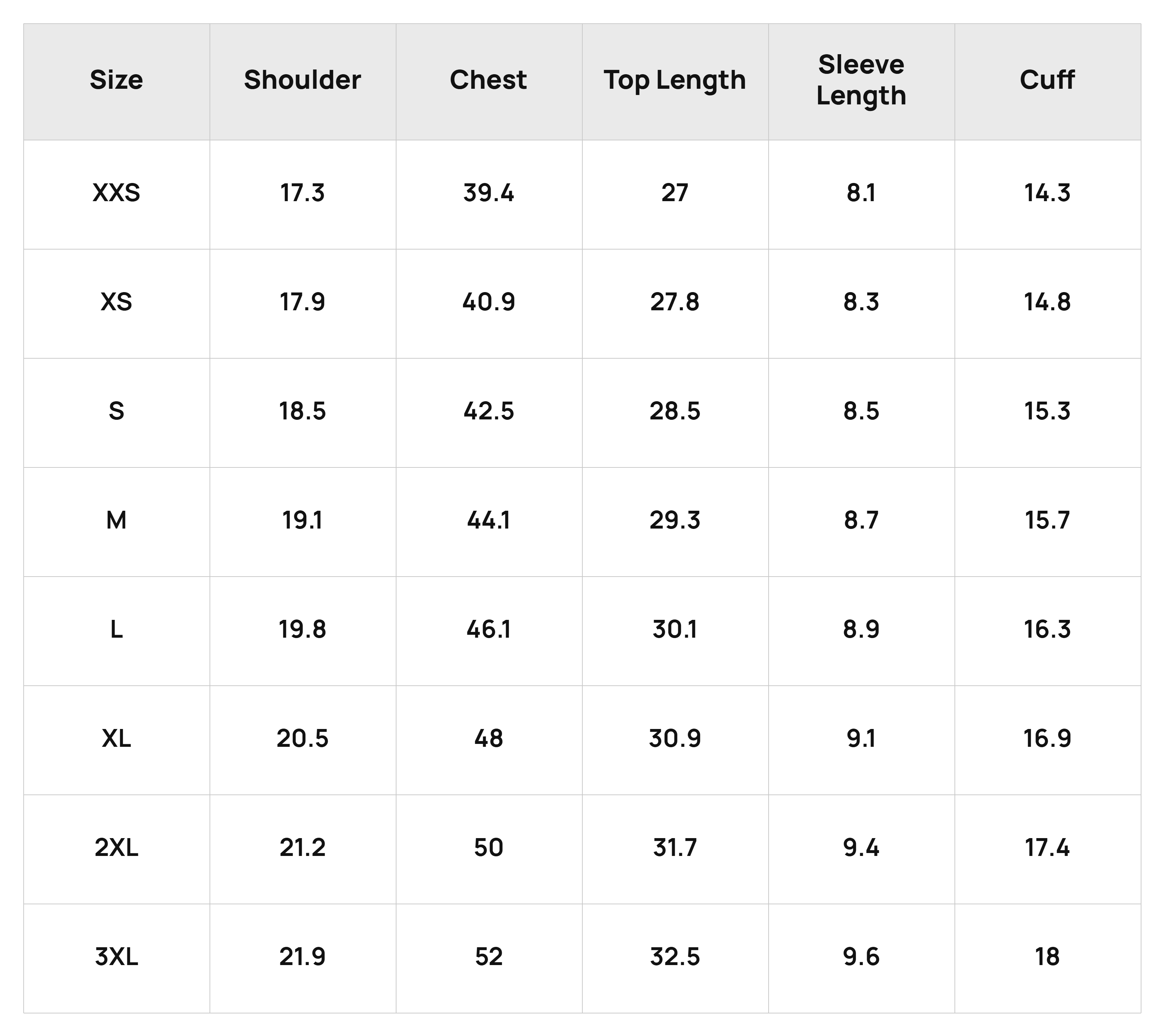 Size Chart