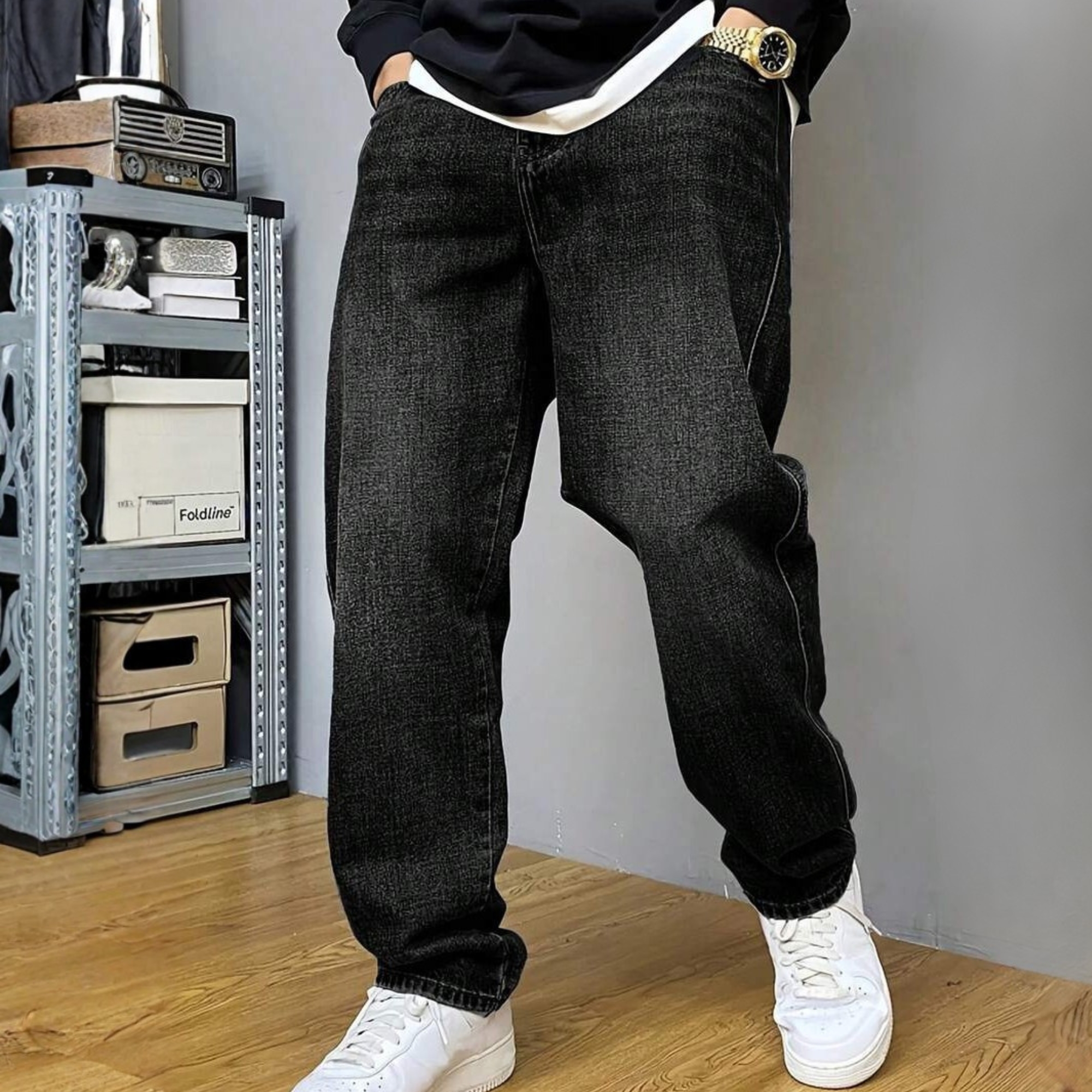 Washed Loose Straight Pants With Pockets For Men