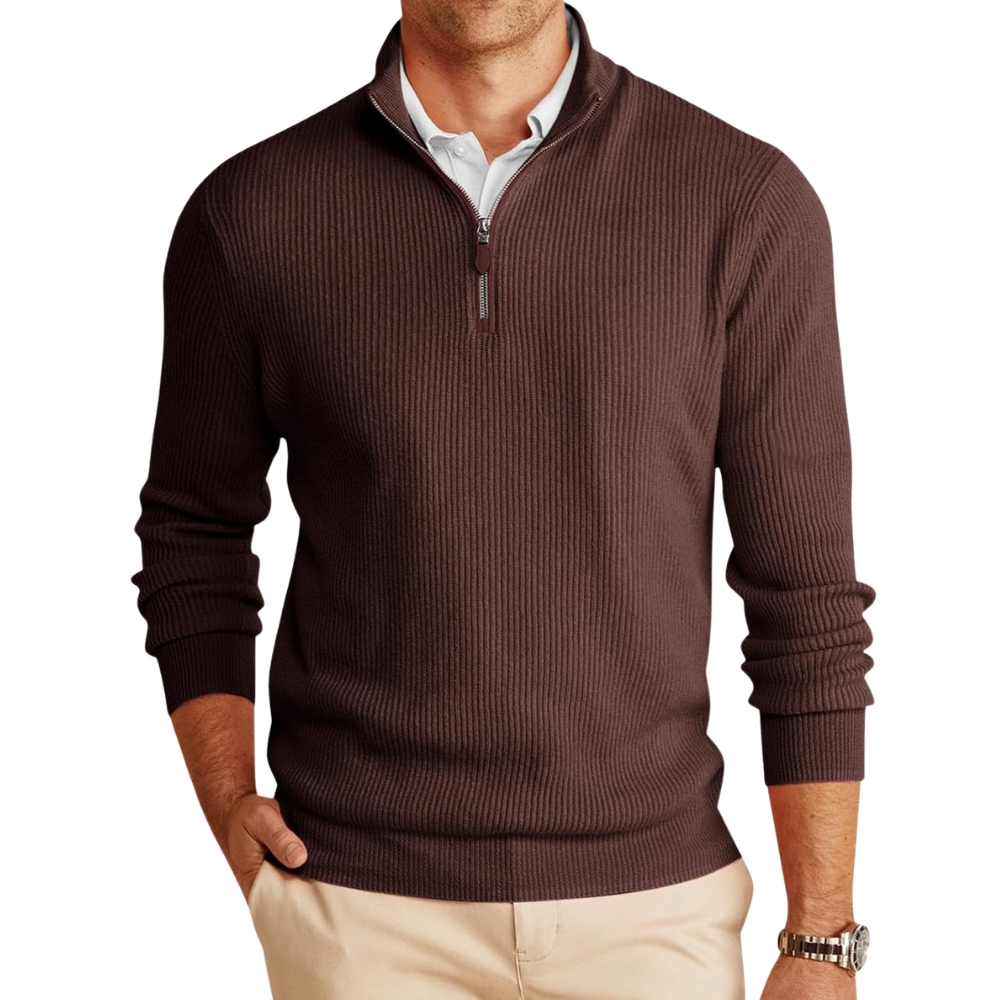 Mens Quarter-Zip Pullover Sweater Casual Mock Neck Warm Ribbed Polo Sweaters
