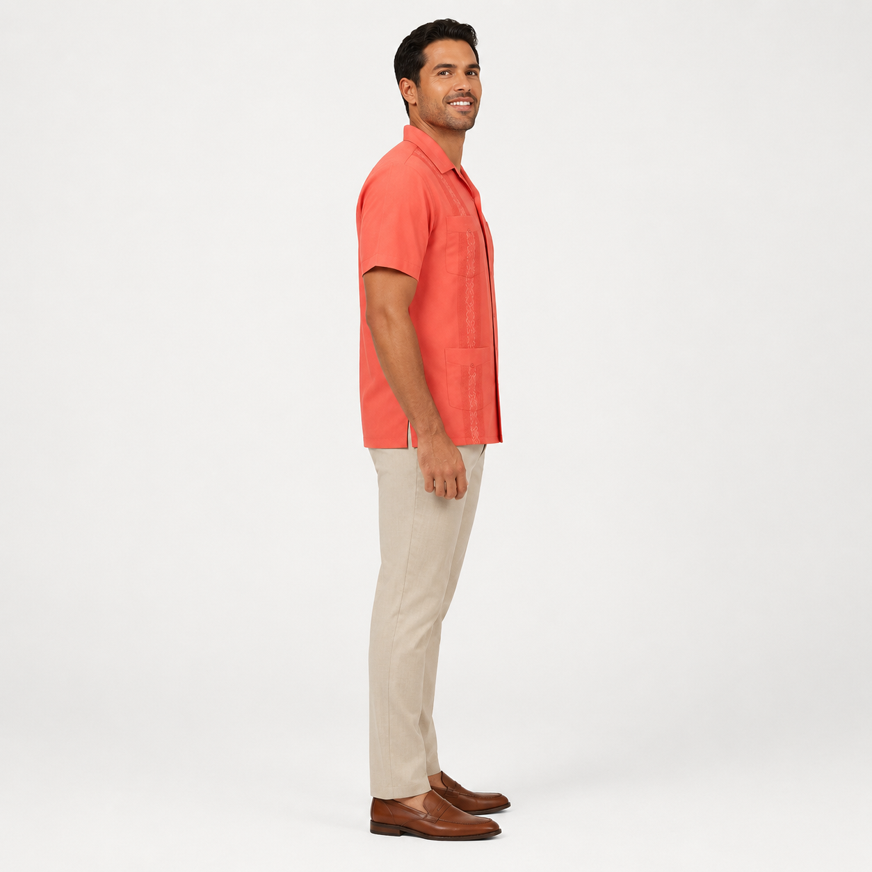 Short Sleeve Guayabera Shirt With Cuban Design For Men