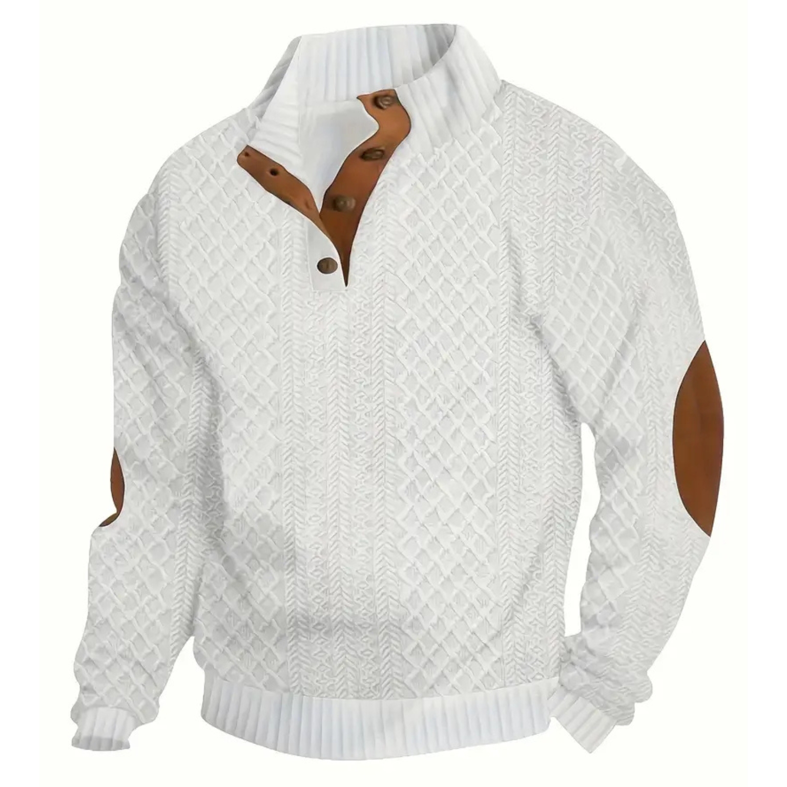 Textured Henley Long Sleeve Button Up Sweater With Stand Collar For Men