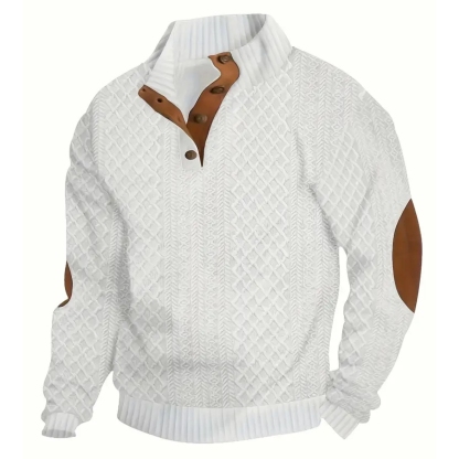 Textured Henley Long Sleeve Button Up Sweater With Stand Collar For Men