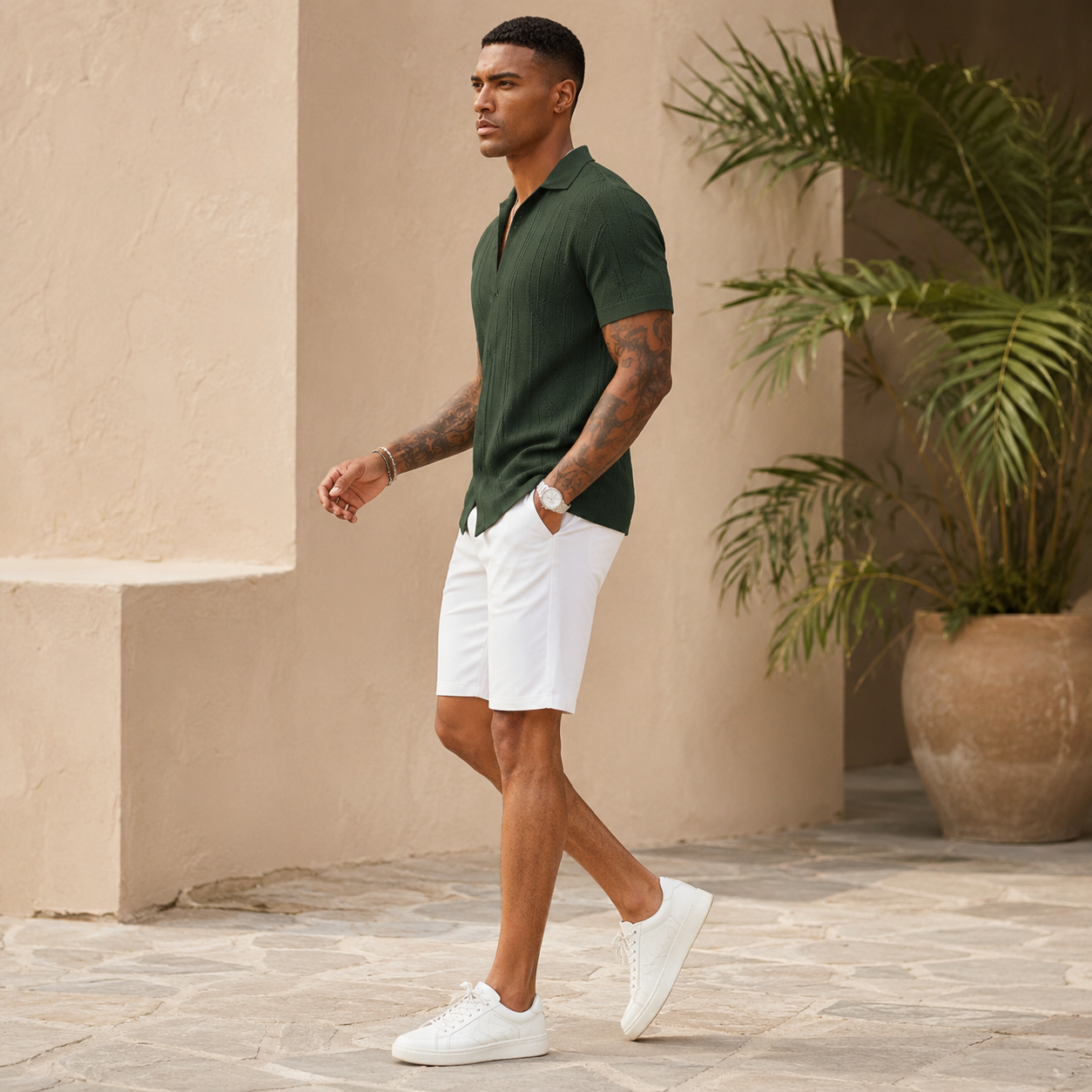 Short Sleeve Beach T Shirt With Textured Design For Men