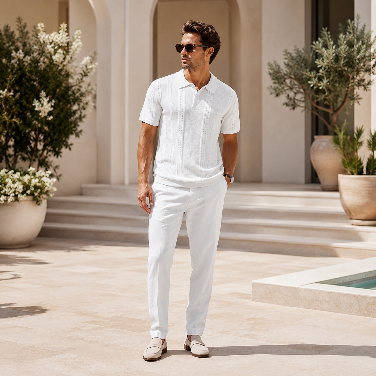 Cuban Guayabera Polo Shirt With Button Front For Men