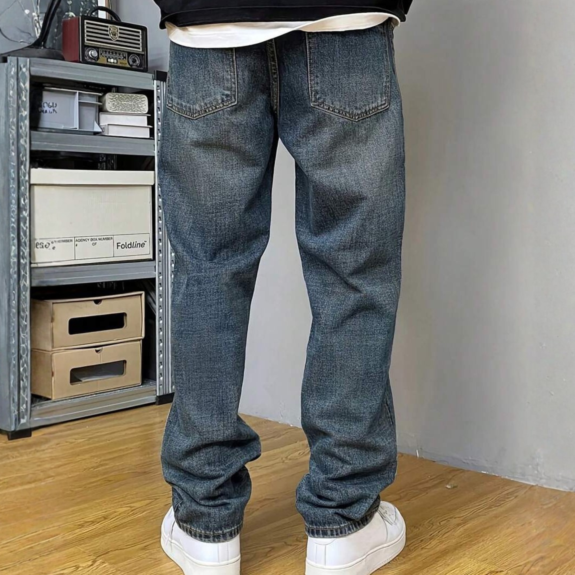 Washed Loose Straight Pants With Pockets For Men