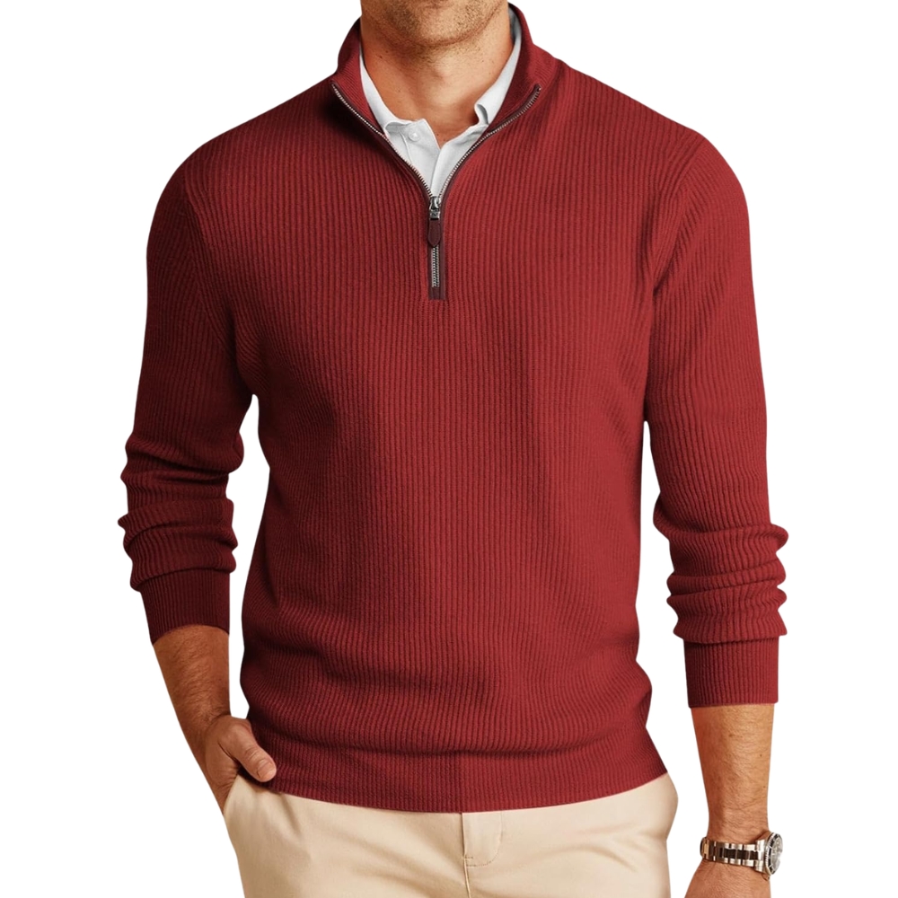 Mens Quarter-Zip Pullover Sweater Casual Mock Neck Warm Ribbed Polo Sweaters