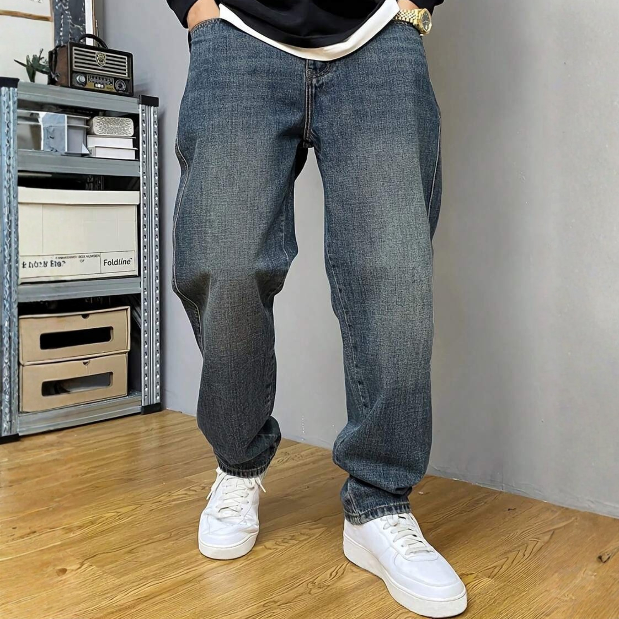 Washed Loose Straight Pants With Pockets For Men