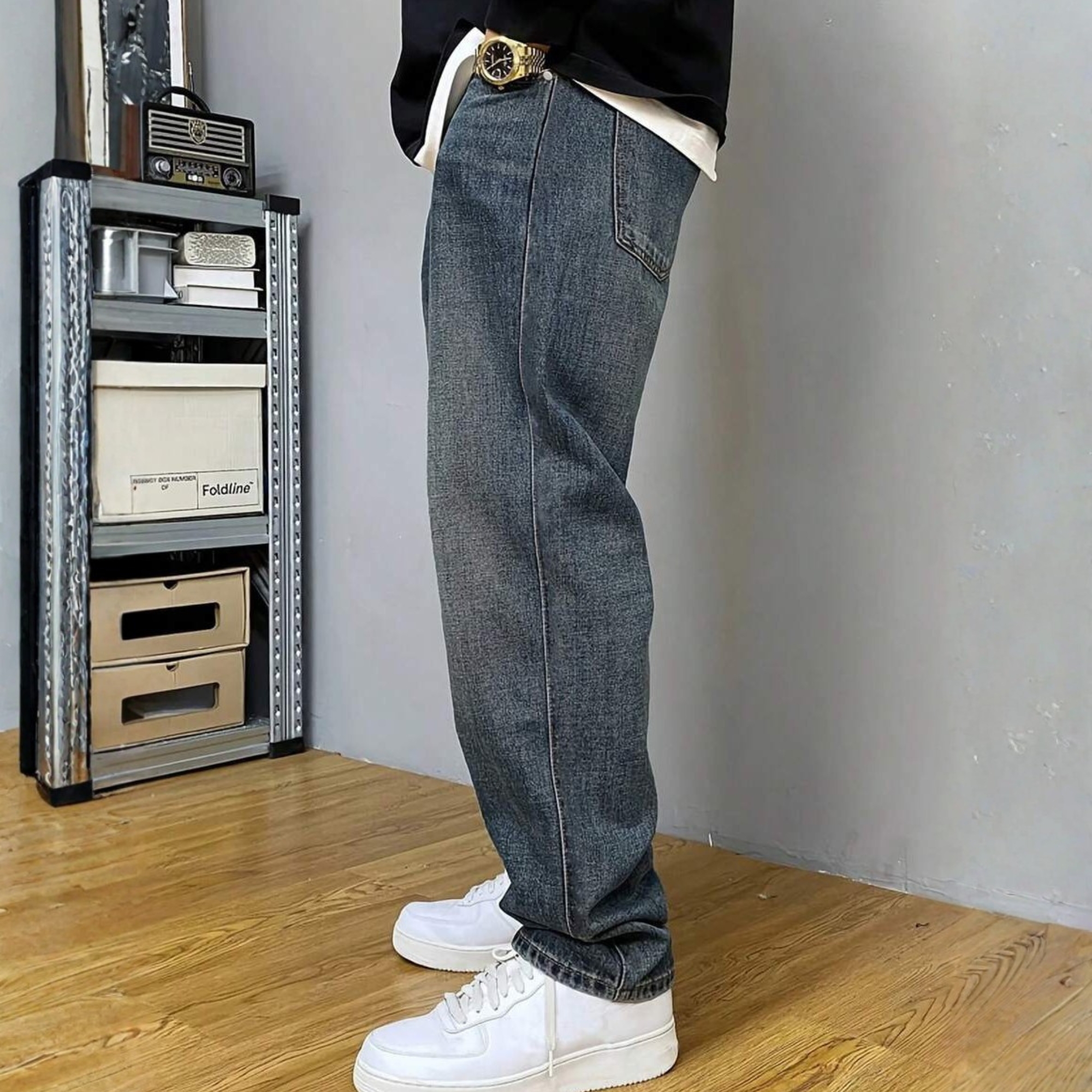 Washed Loose Straight Pants With Pockets For Men